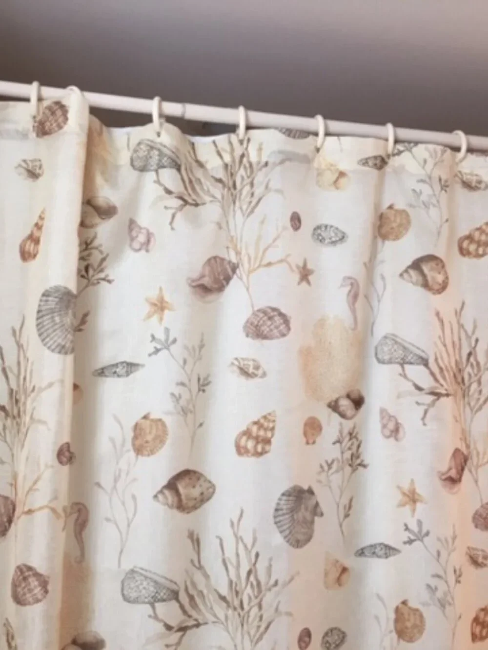 Chapel Hill By Croscill Golden Beige Sheer Shower Curtains (2) Beach Seashells